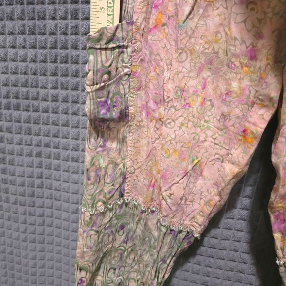 LA Blend Fairy Beaded Harem Pant M-Lg Handmade Batik Pink Green Boho Renaissance - Picture 6 of 16